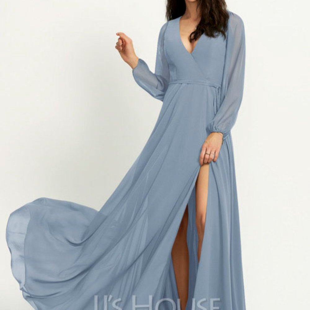 A-Line V-neck Floor-Length Bridesmaid Dress With Split Front